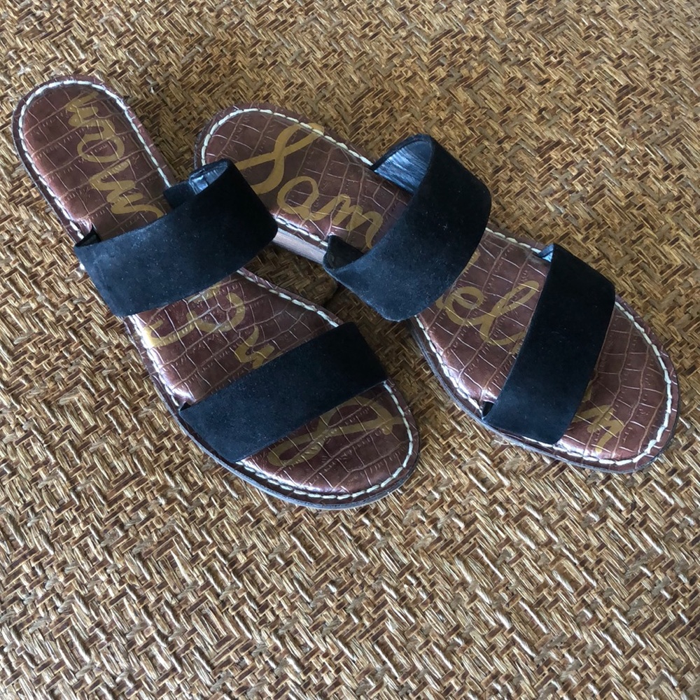 Sam Edelman Black Suede Double-Band Wedge Slides